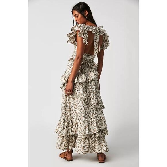 En Saison Gianna Floral Print Cotton Ruffle Maxi Dress Small Medium Cottagecore - Picture 2 of 16